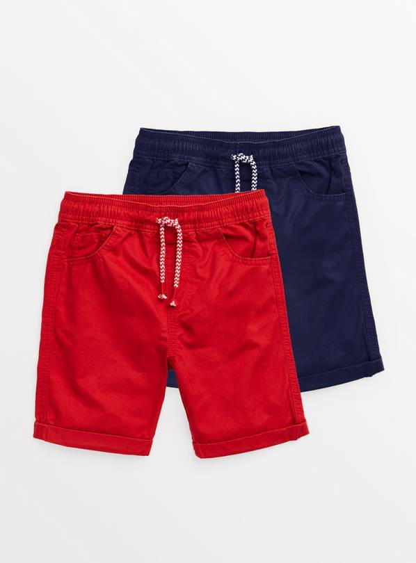 Red & Navy Twill Shorts 2 Pack  12 years
